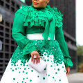 Autumn Green Flare Sleeve Layer Ruffles Fashion Chiffon Women Blouses